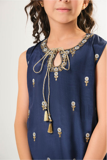 Kids formal clothes | Blue & Multicolor | Formal 3 Piece Suit | Viscose Raw-Silk | KDD-03105